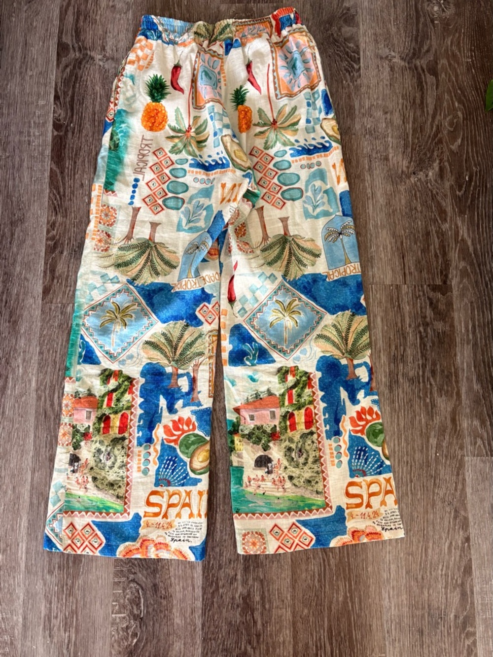 Tropical Print Wide Leg Pants - Multicolor - Picture 7 of 8